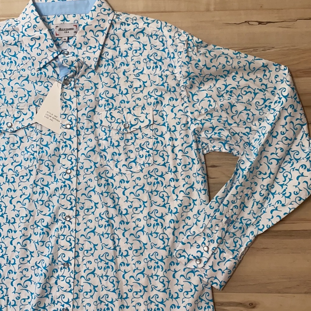 NWT XXL Ace Of Diamond White Button Down Shirt - Picture 2 of 7